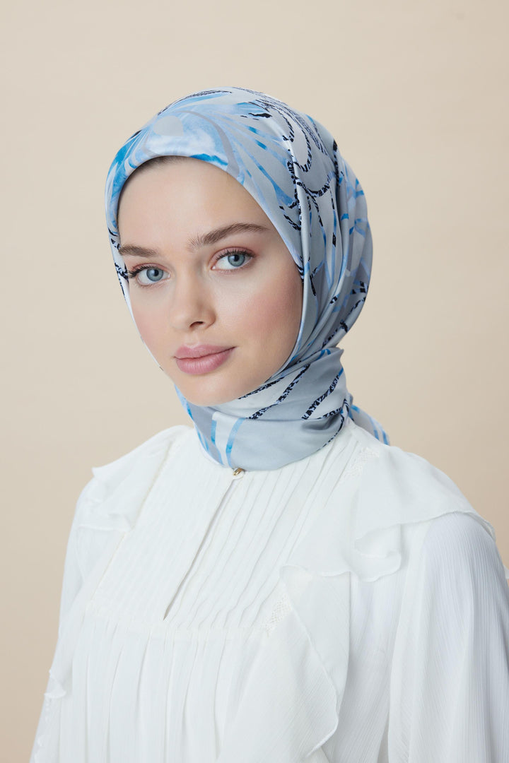 ATOL TİVİL İPEK EŞARP 90*90 CM - BUZ MAVİSİ - Görsel 6