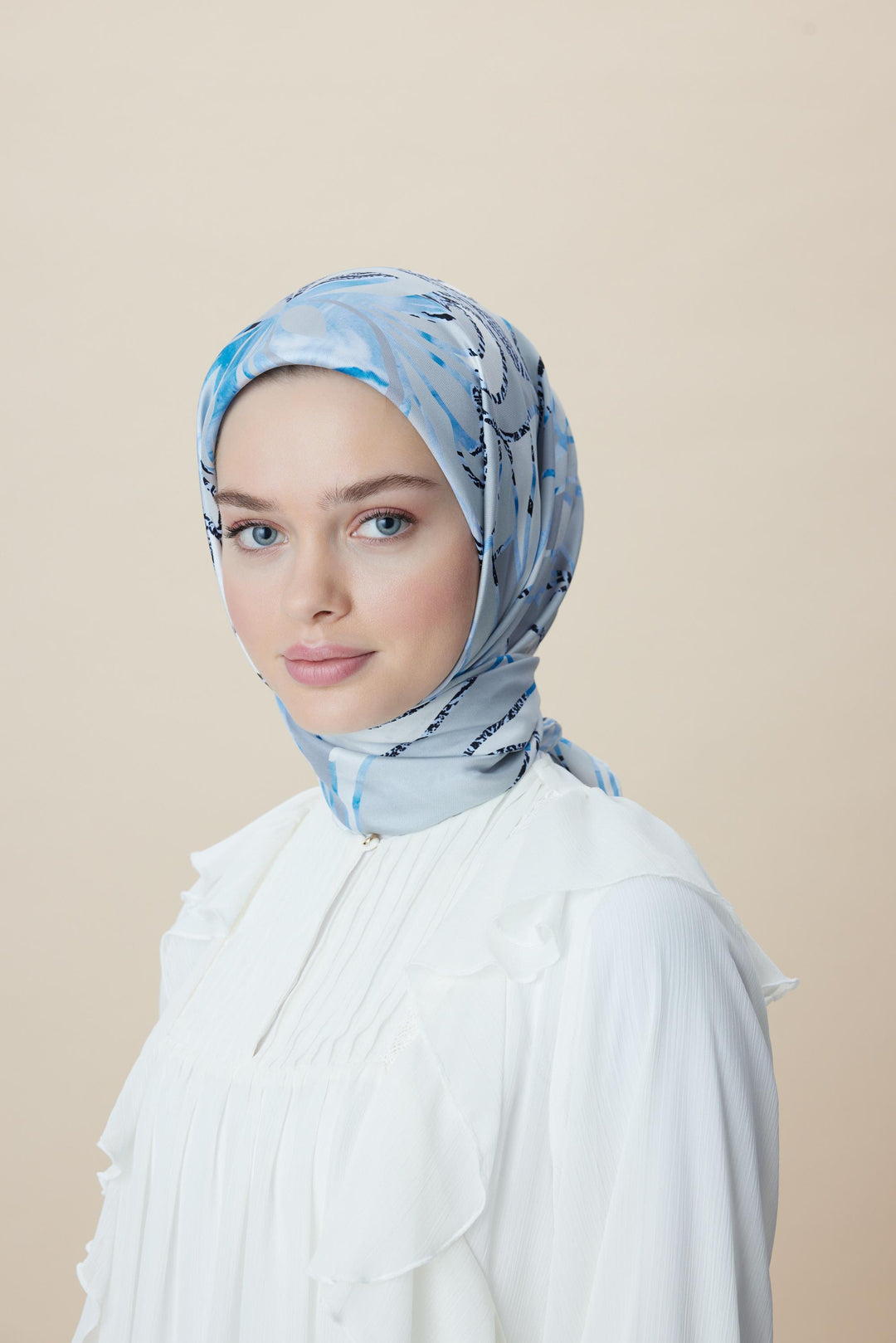 ATOL TİVİL İPEK EŞARP 90*90 CM - BUZ MAVİSİ - Görsel 8