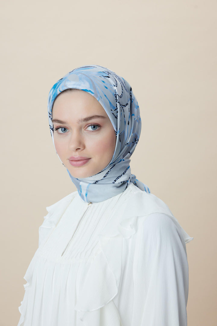 ATOL TİVİL İPEK EŞARP 90*90 CM - BUZ MAVİSİ - Görsel 8