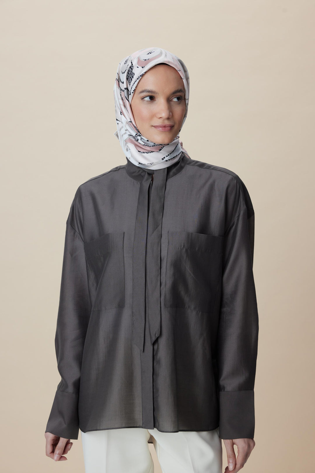 ATOL TİVİL İPEK EŞARP 90*90 CM - PUDRA PEMBE - Görsel 6