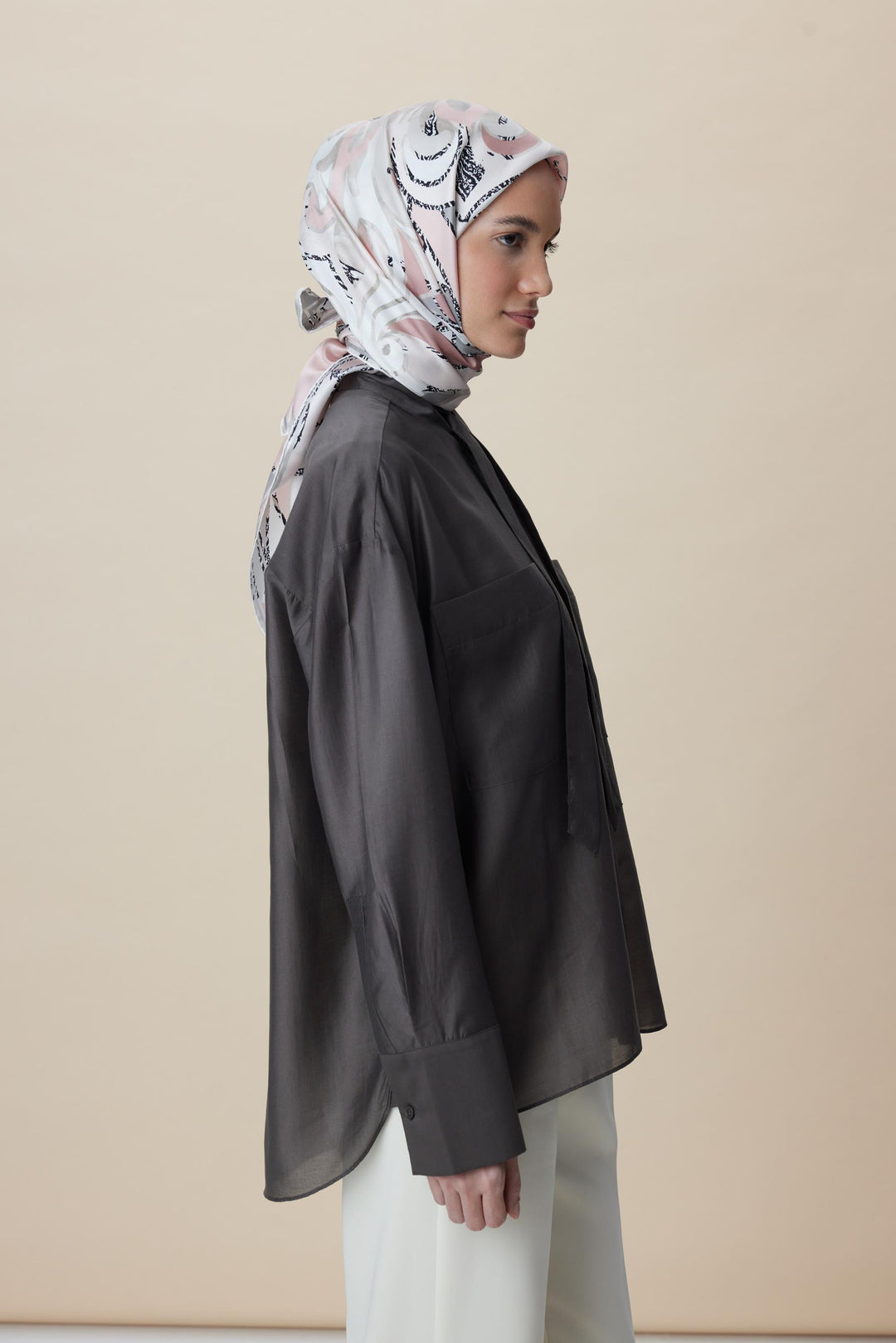 ATOL TİVİL İPEK EŞARP 90*90 CM - PUDRA PEMBE - Görsel 8