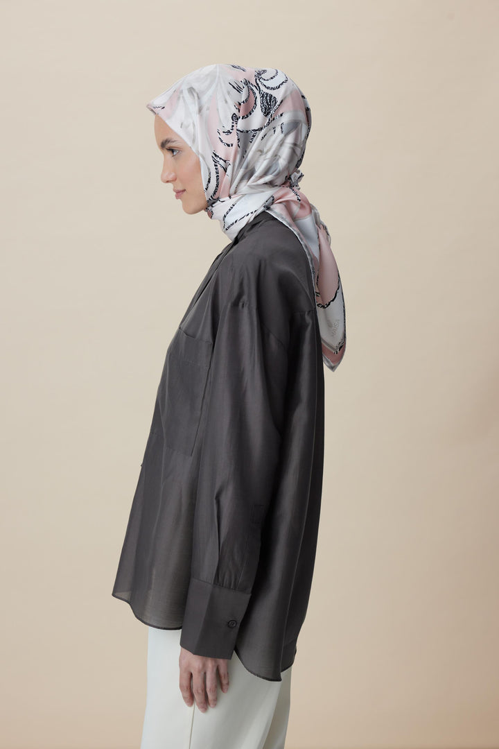ATOL TİVİL İPEK EŞARP 90*90 CM - PUDRA PEMBE - Görsel 7
