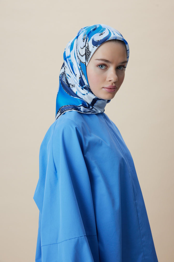 ATOL TİVİL İPEK EŞARP 90*90 CM - SAKS - Görsel 8