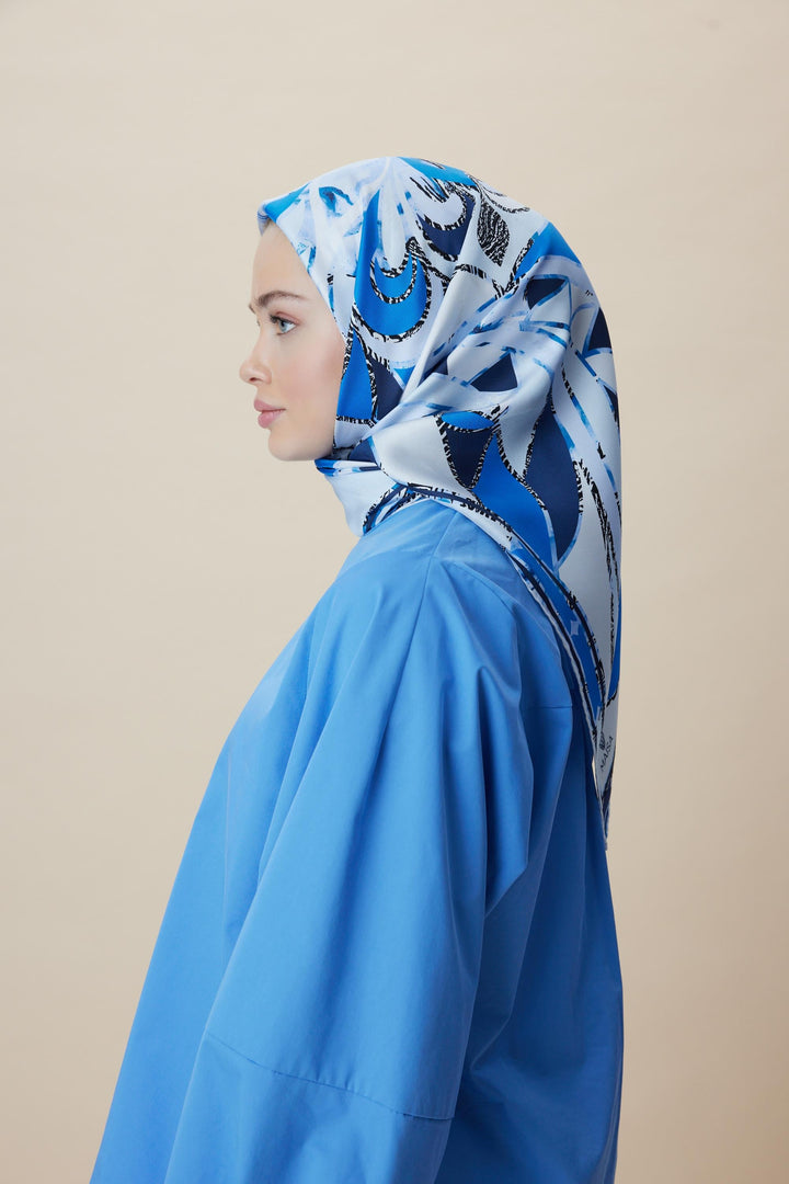ATOL TİVİL İPEK EŞARP 90*90 CM - SAKS - Görsel 6