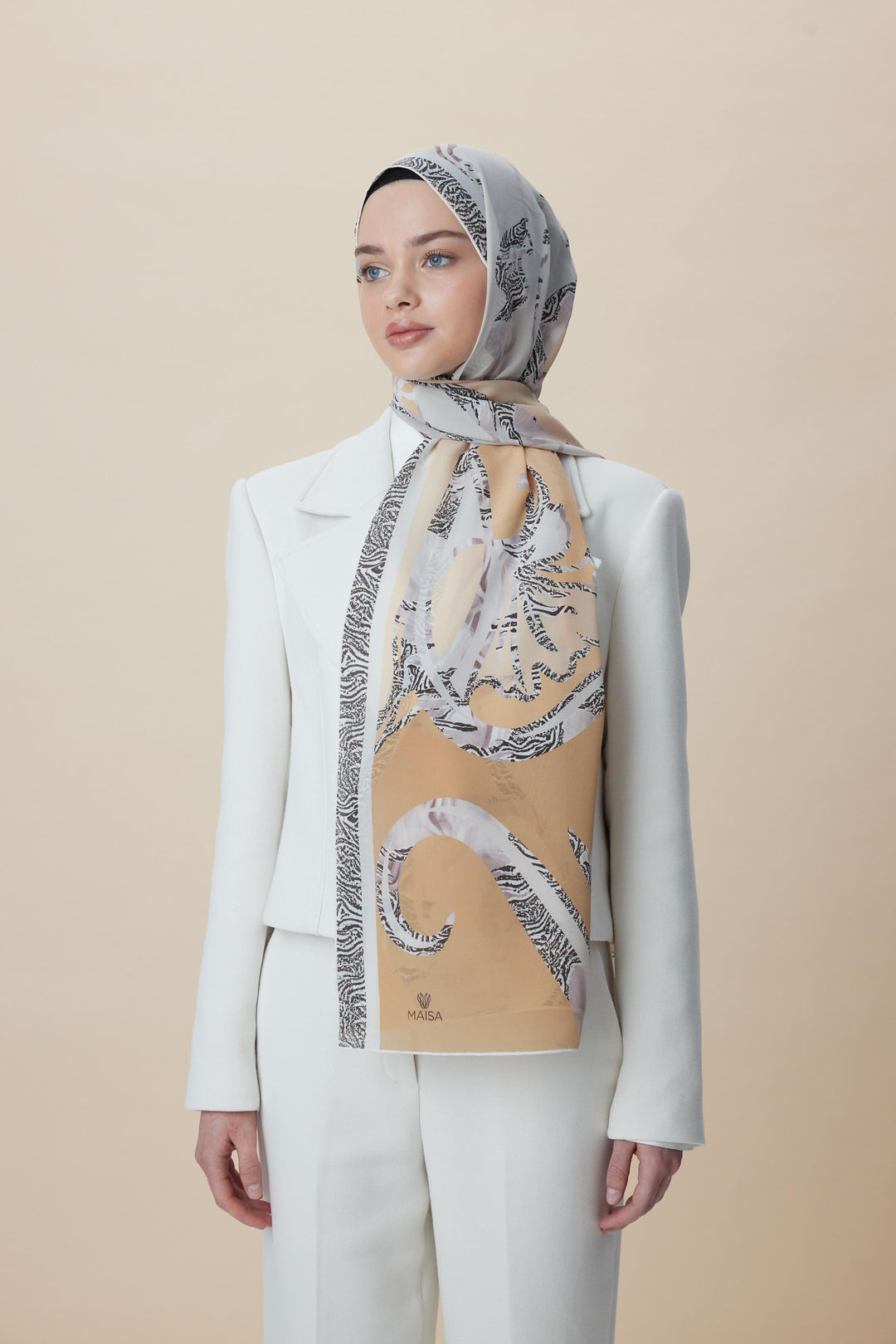 Maisa AYÇIL KREP İPEK ŞAL 70*190 CM - AÇIK BEJ