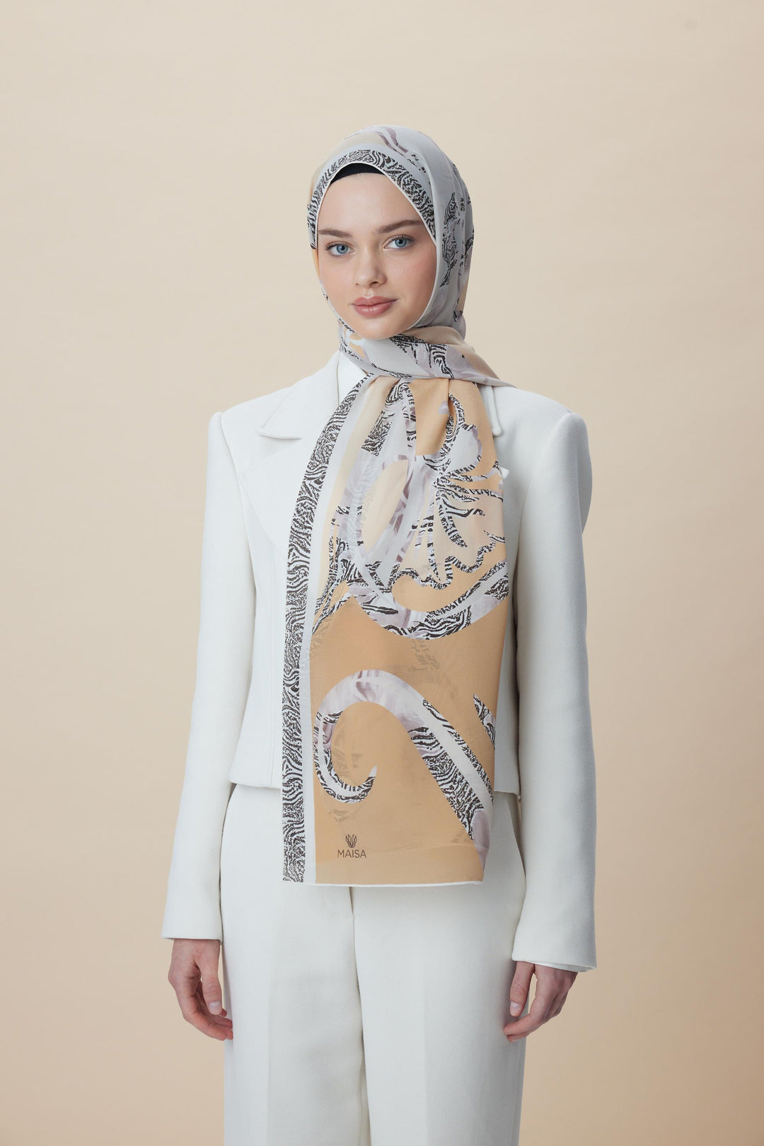 Maisa AYÇIL KREP İPEK ŞAL 70*190 CM - AÇIK BEJ