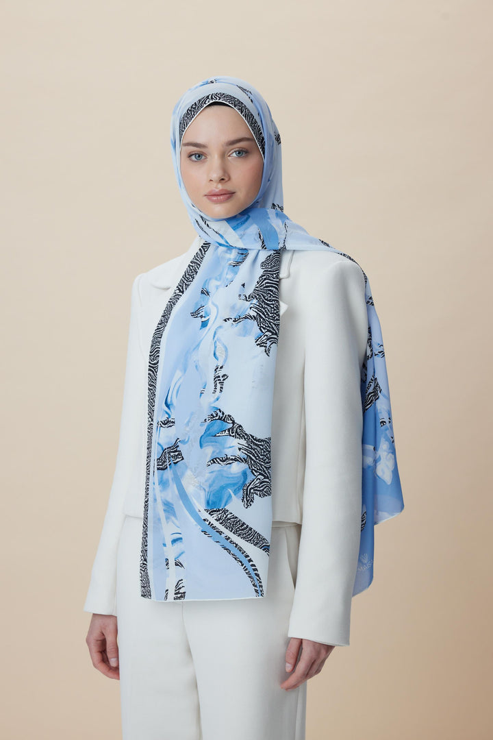Maisa AYÇIL KREP İPEK ŞAL 70*190 CM - AÇIK MAVİ