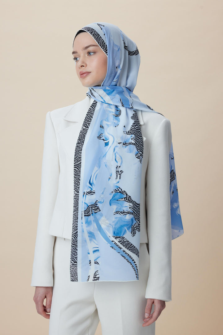 Maisa AYÇIL KREP İPEK ŞAL 70*190 CM - AÇIK MAVİ
