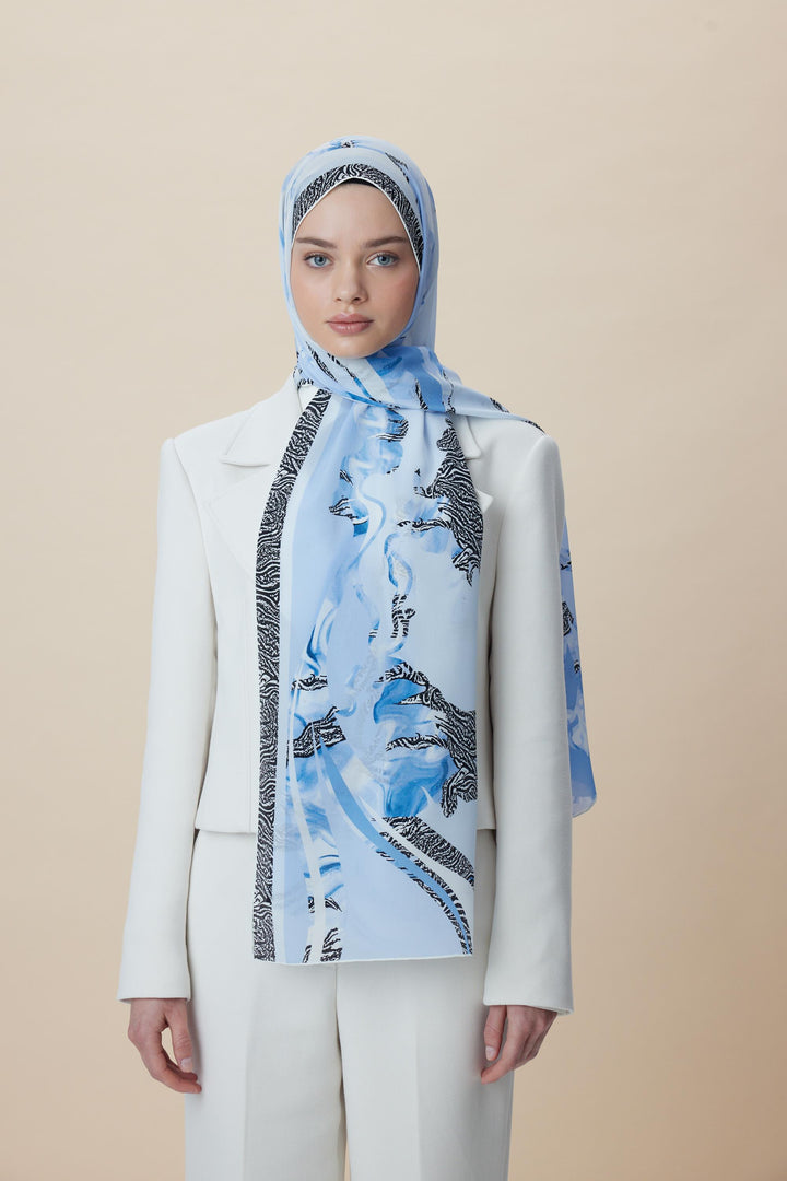 Maisa AYÇIL KREP İPEK ŞAL 70*190 CM - AÇIK MAVİ
