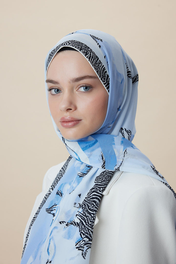 Maisa AYÇIL KREP İPEK ŞAL 70*190 CM - AÇIK MAVİ