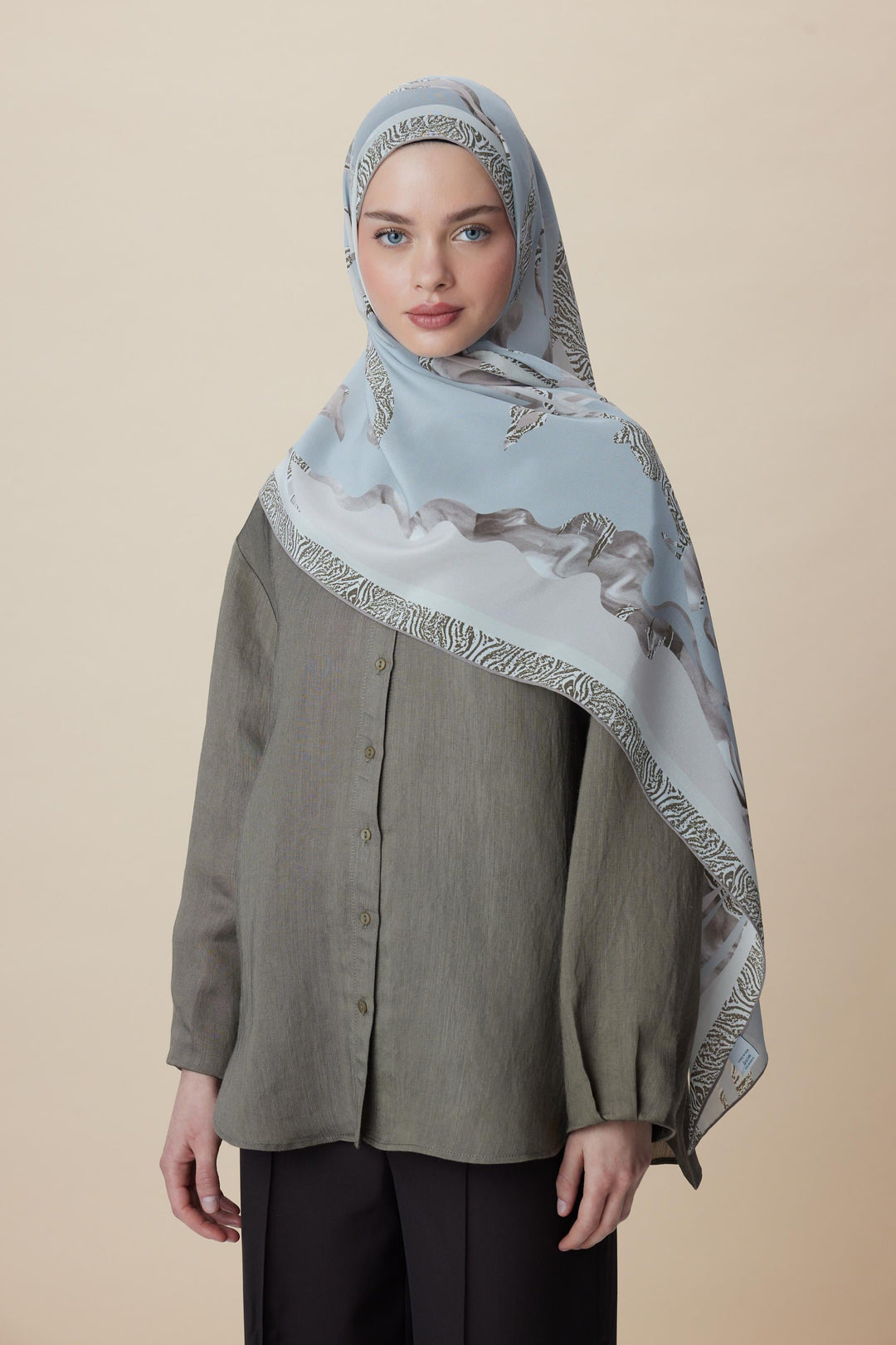 Maisa AYÇIL KREP İPEK ŞAL 70*190 CM - BUZ MAVİSİ