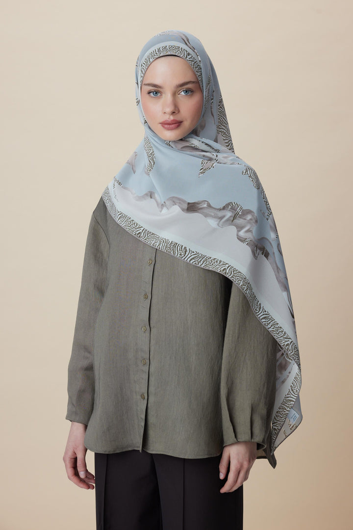 Maisa AYÇIL KREP İPEK ŞAL 70*190 CM - BUZ MAVİSİ
