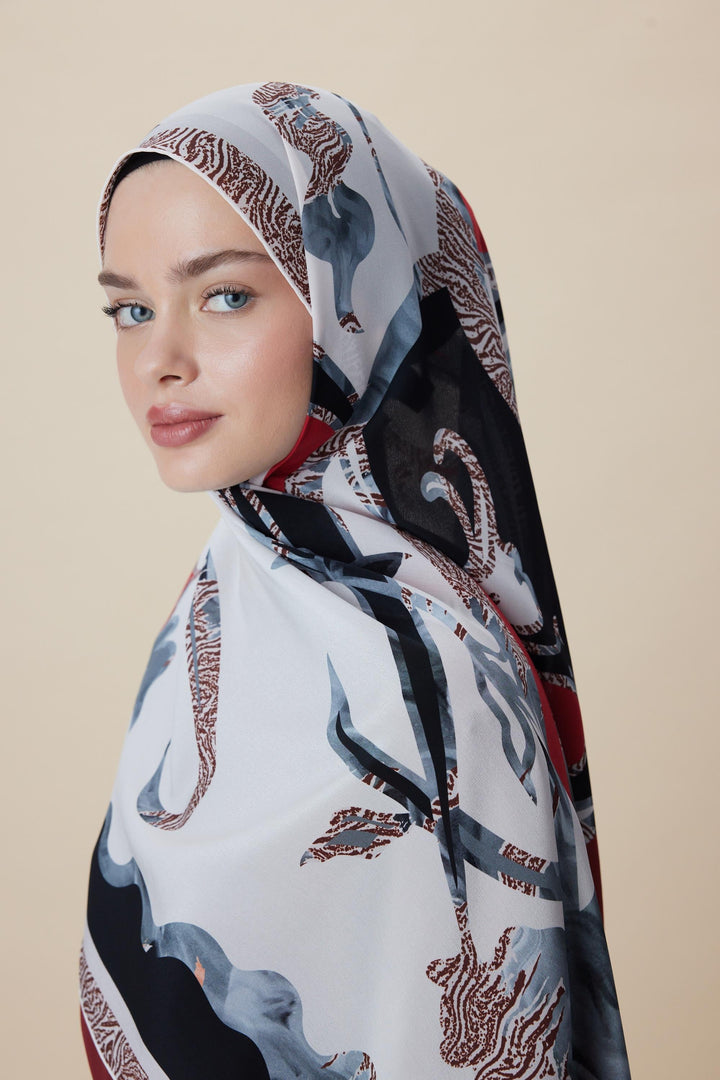 Maisa AYÇIL KREP İPEK ŞAL 70*190 CM - KIRMIZI