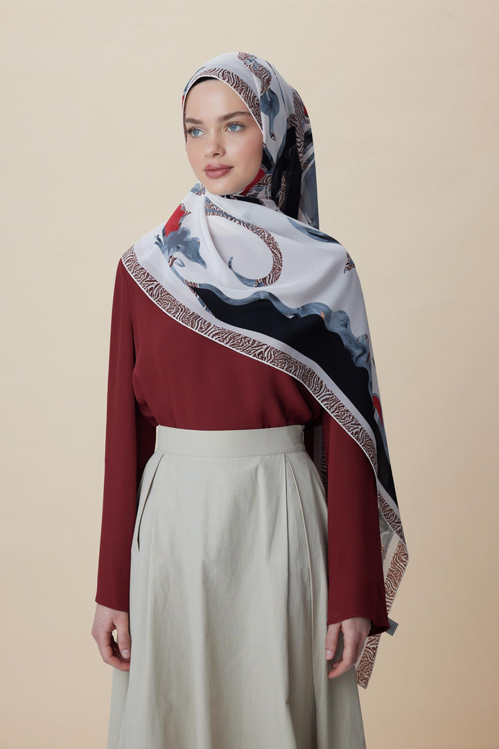 Maisa AYÇIL KREP İPEK ŞAL 70*190 CM - KIRMIZI
