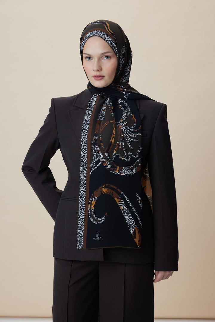 Maisa AYÇIL KREP İPEK ŞAL 70*190 CM - KOYU KAHVERENGİ
