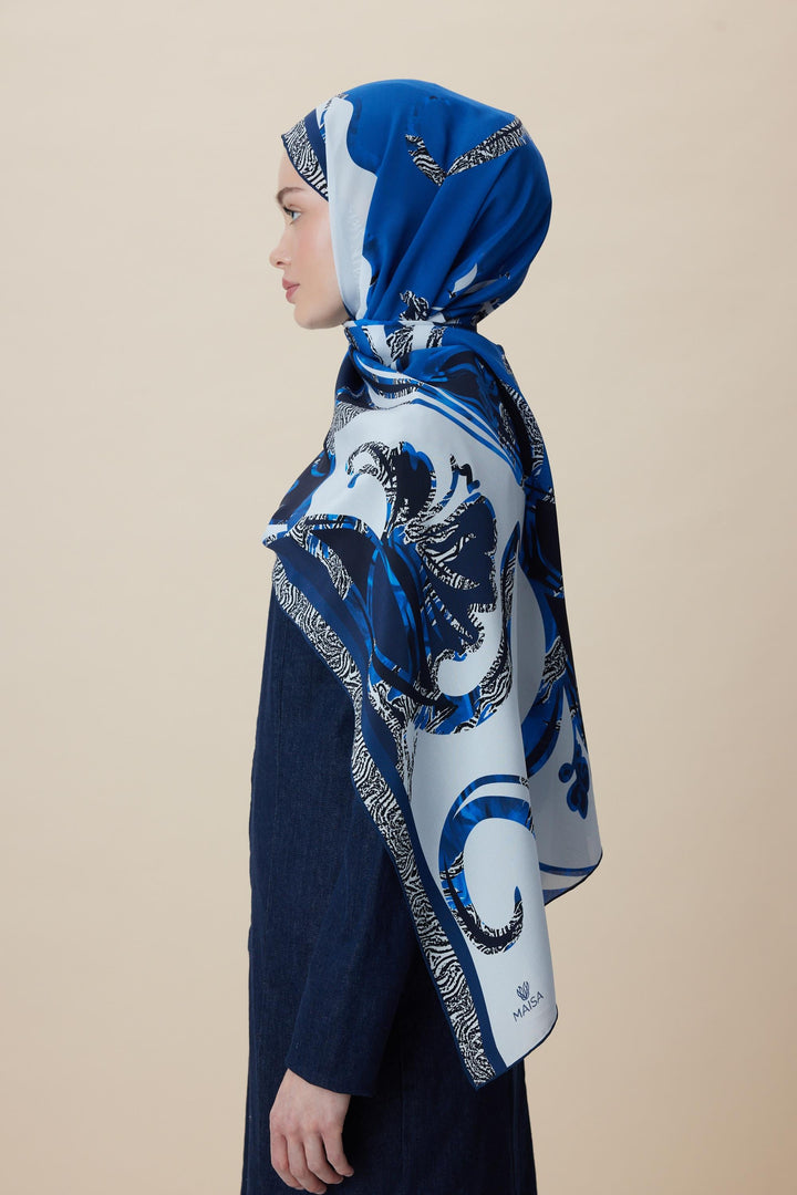 Maisa AYÇIL KREP İPEK ŞAL 70*190 CM - MAVİ