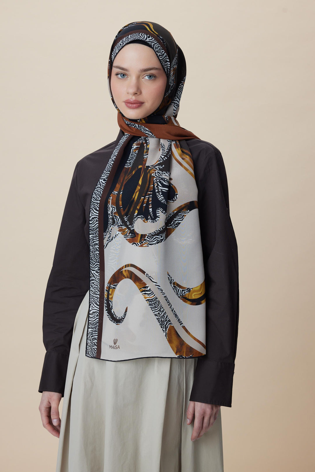 Maisa AYÇIL KREP İPEK ŞAL 70*190 CM - TABA