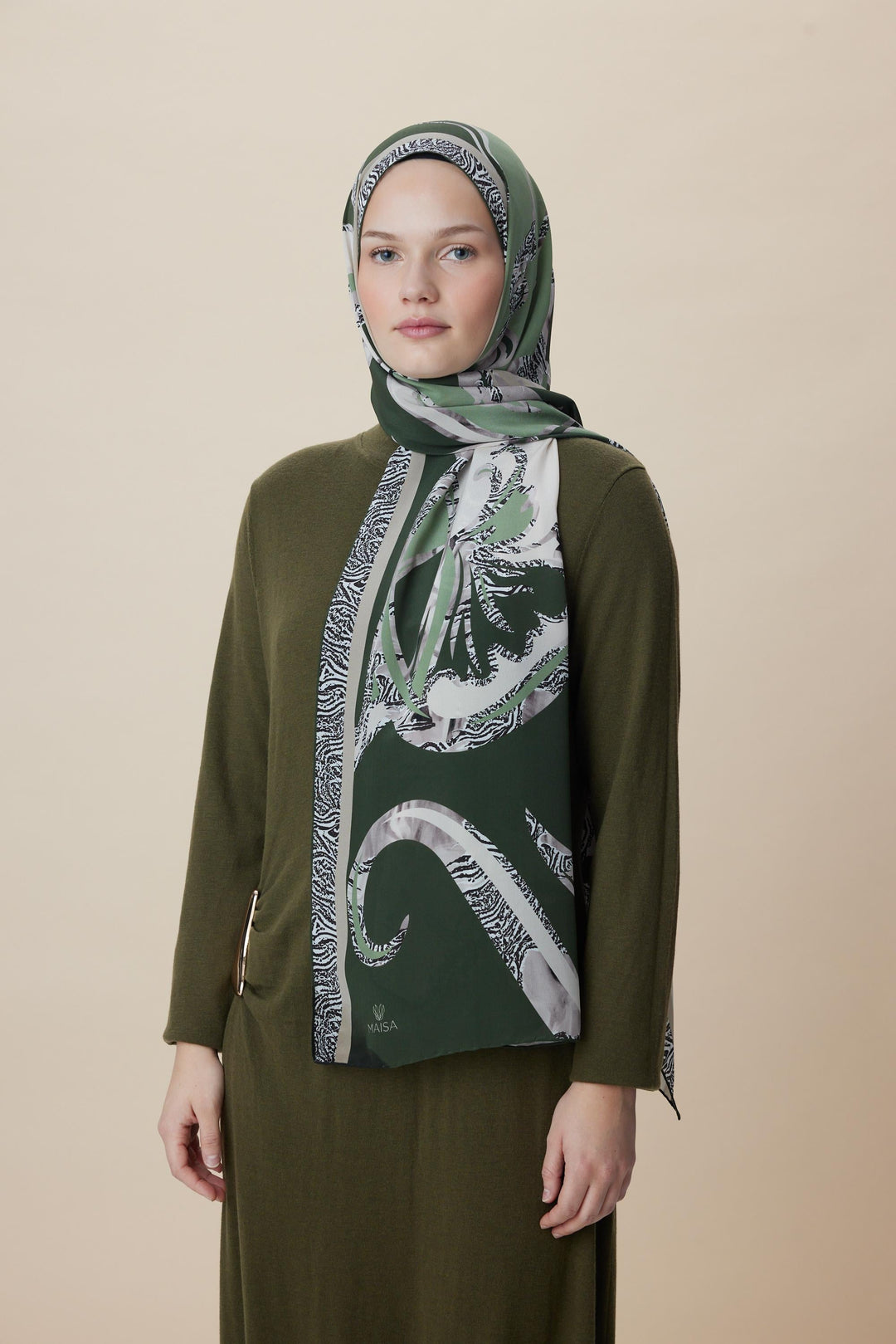 Maisa AYÇIL KREP İPEK ŞAL 70*190 CM - YEŞİL