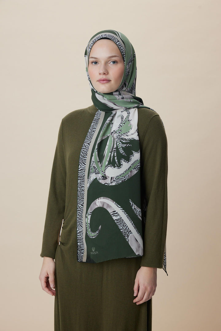 Maisa AYÇIL KREP İPEK ŞAL 70*190 CM - YEŞİL