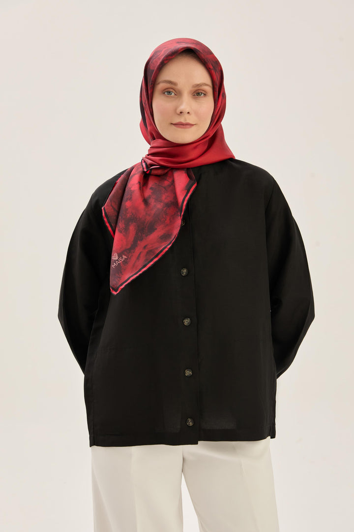 Maisa BENNE TİVİL İPEK EŞARP 90*90 CM - KIRMIZI