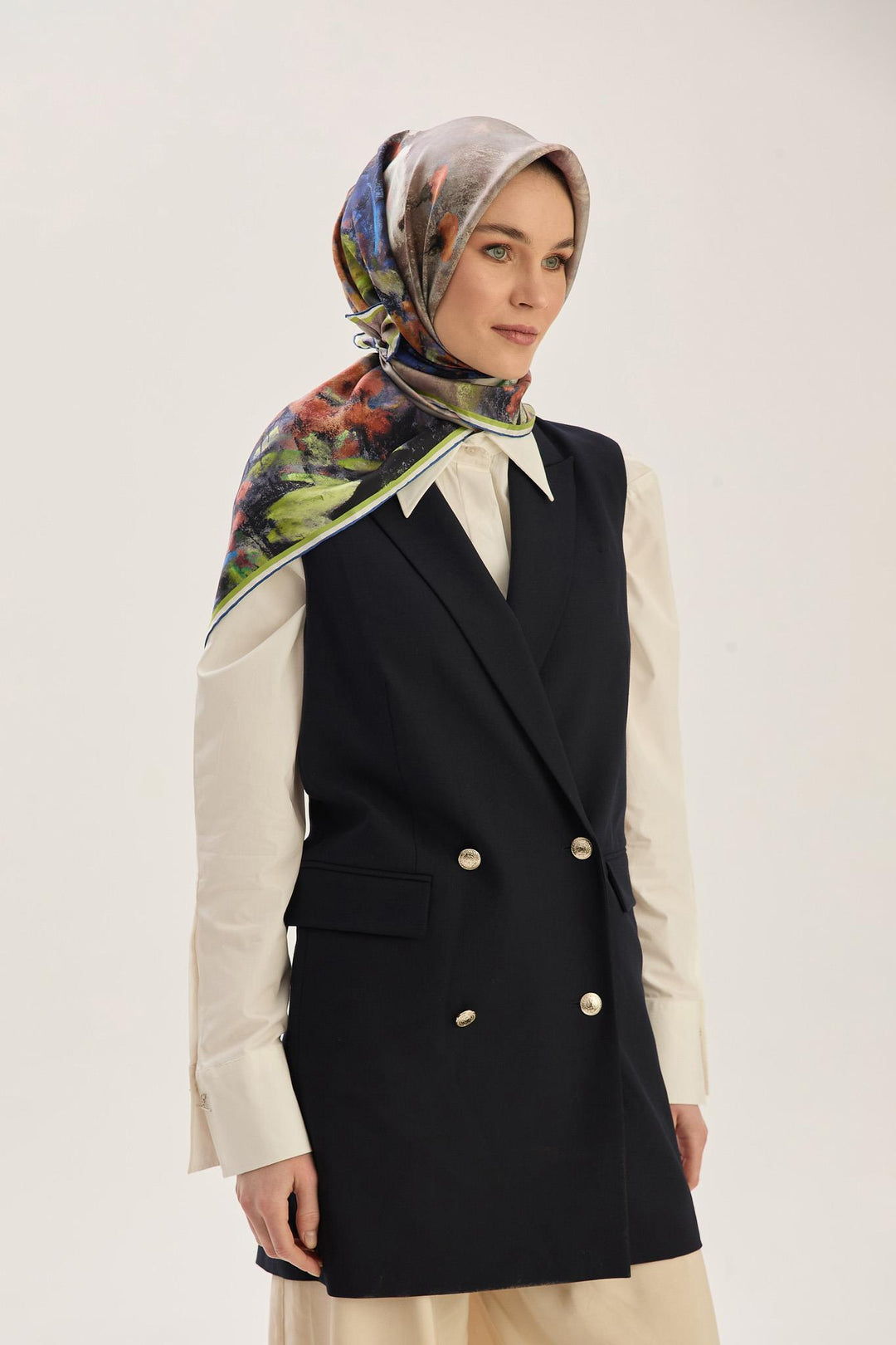 Maisa BENNE TİVİL İPEK EŞARP 90*90 CM - YEŞİL