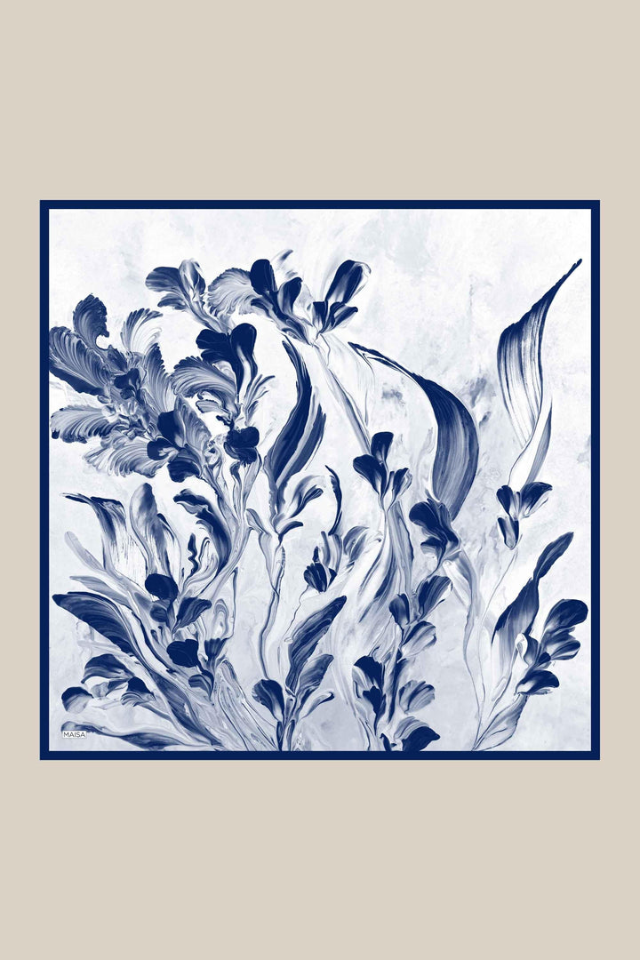 BUĞU MULBERRY İPEK EŞARP 90*90 CM - KOYU MAVİ - Görsel 1