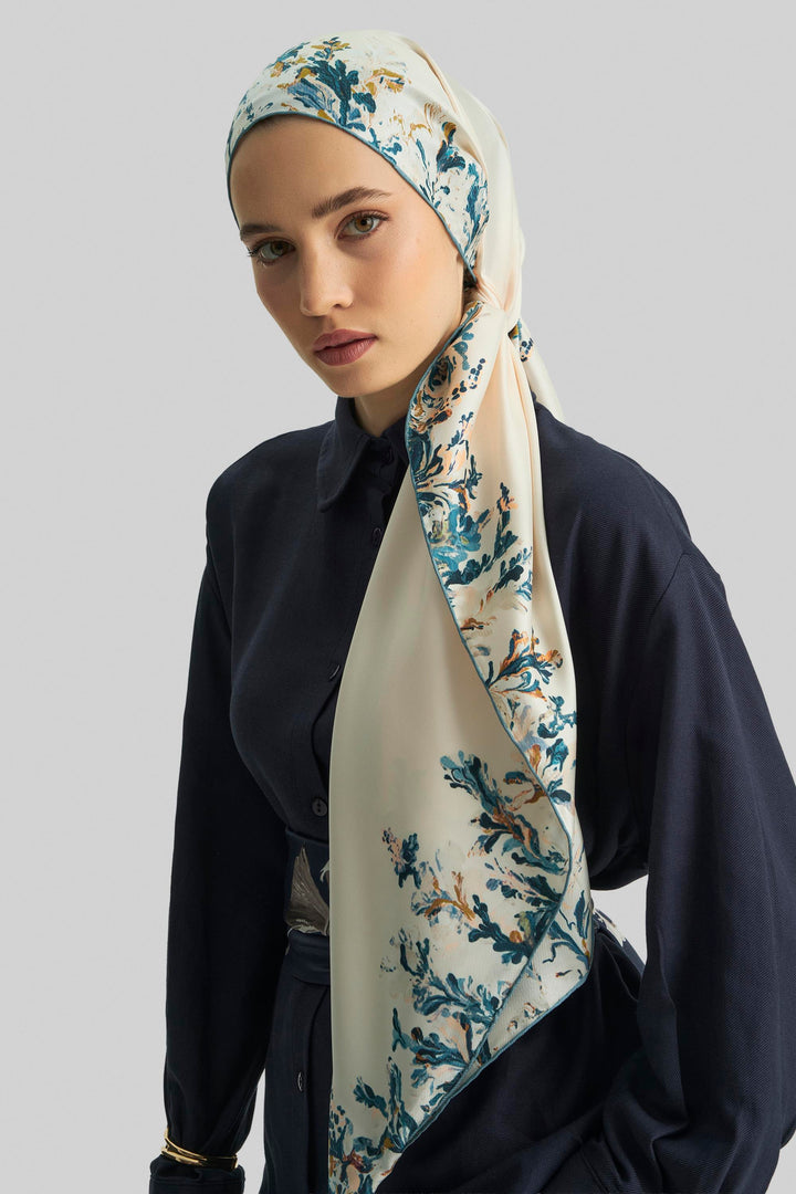 Maisa BURCU MULBERRY İPEK ŞAL 70*190 CM - PETROL MAVİ