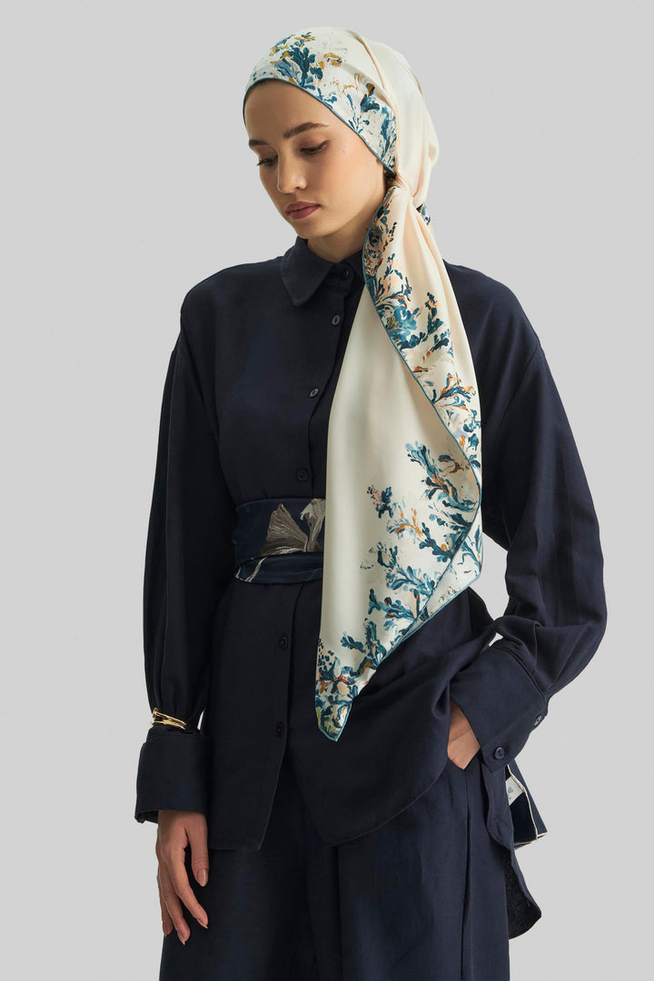 Maisa BURCU MULBERRY İPEK ŞAL 70*190 CM - PETROL MAVİ