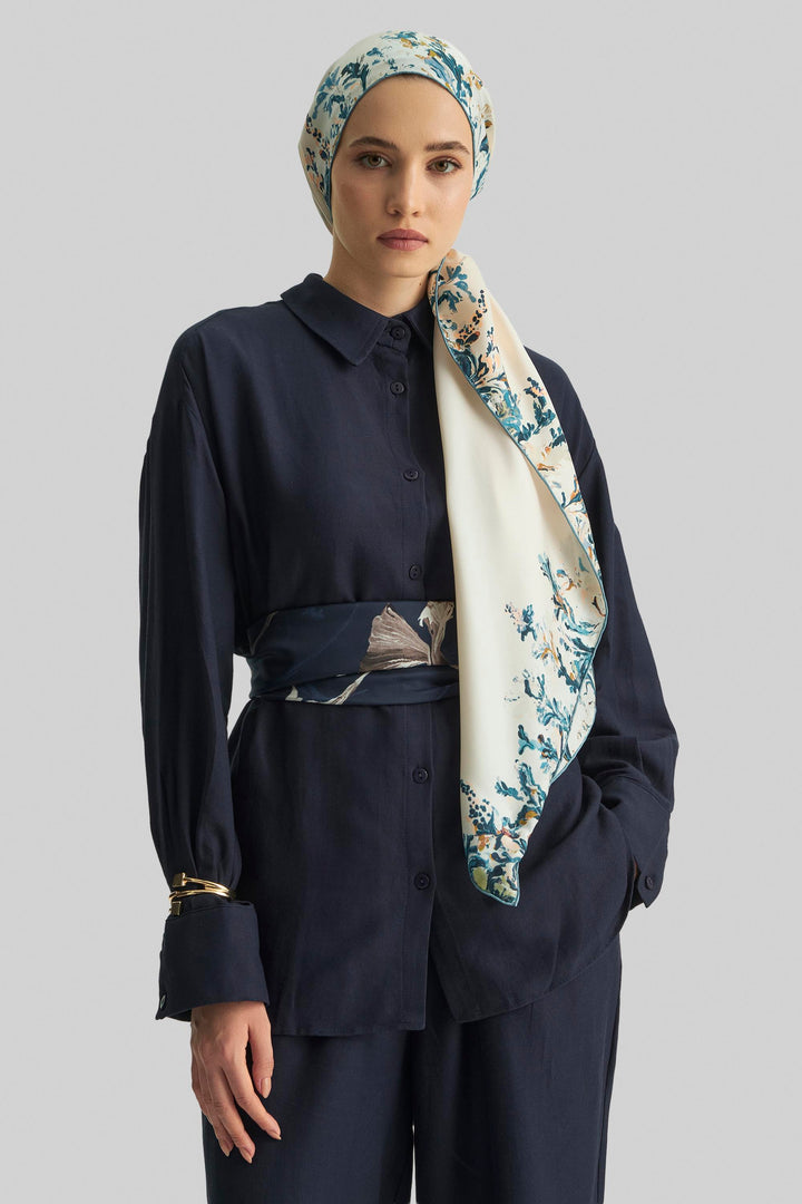 Maisa BURCU MULBERRY İPEK ŞAL 70*190 CM - PETROL MAVİ