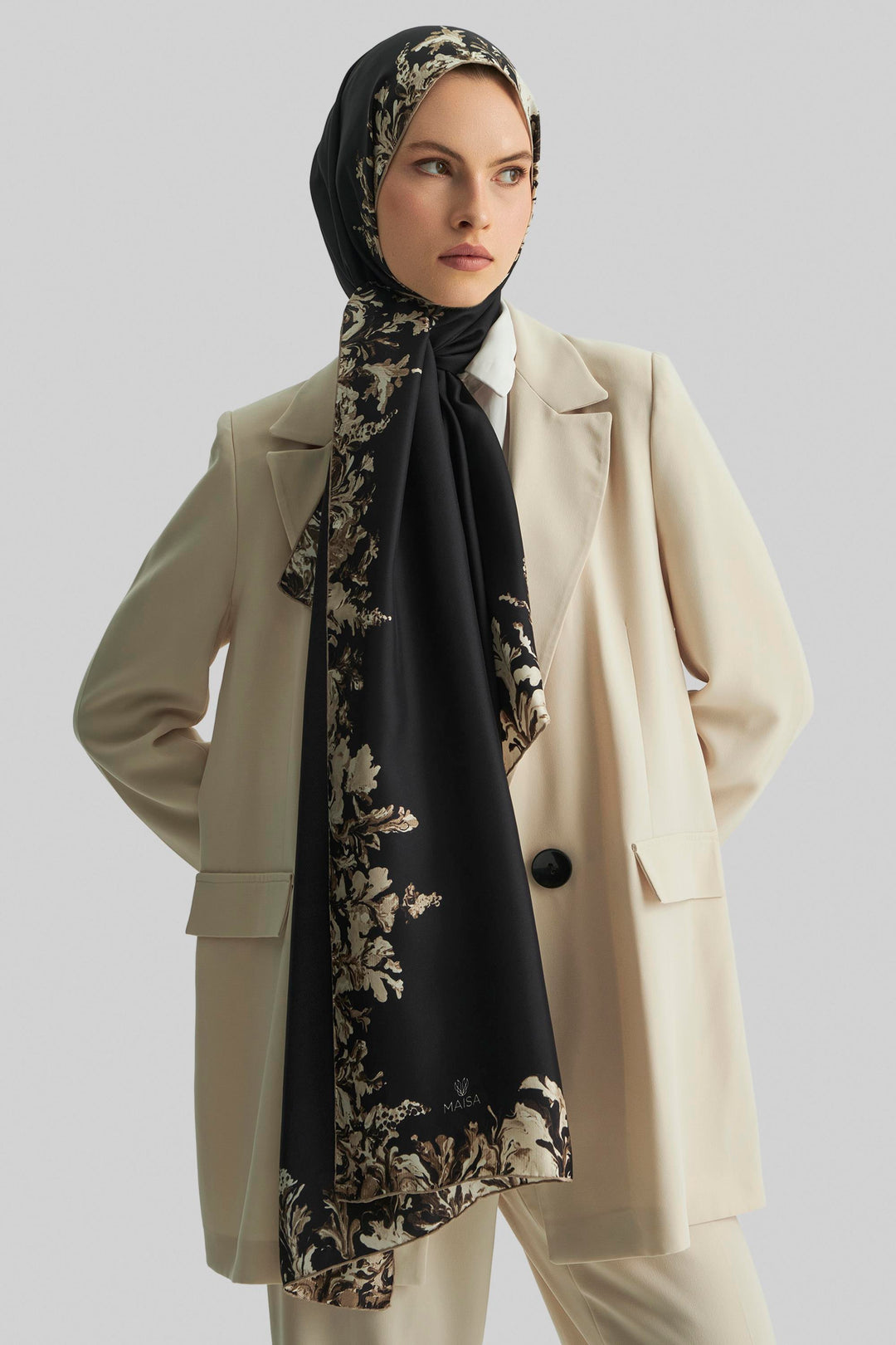 Maisa BURCU MULBERRY İPEK ŞAL 70*190 CM - SİYAH