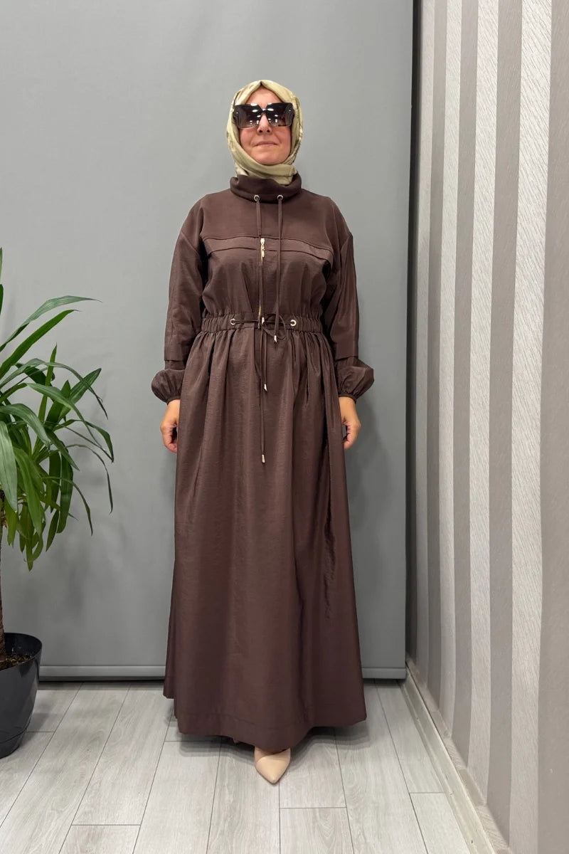 Clande Belden Bağcıklı Elbise 5009 - Kahve - Görsel 1 