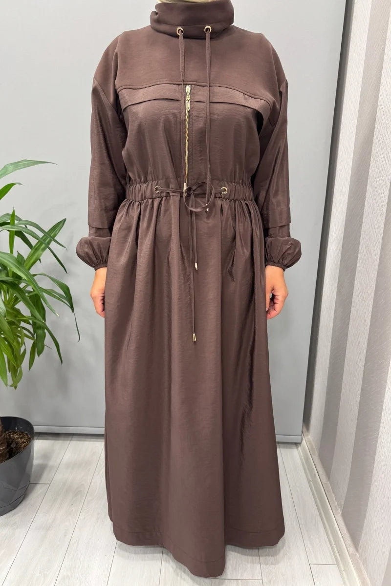 Clande Belden Bağcıklı Elbise 5009 - Kahve - Görsel 4 