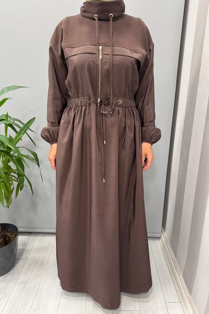 Clande Belden Bağcıklı Elbise 5009 - Kahve - Görsel 4 