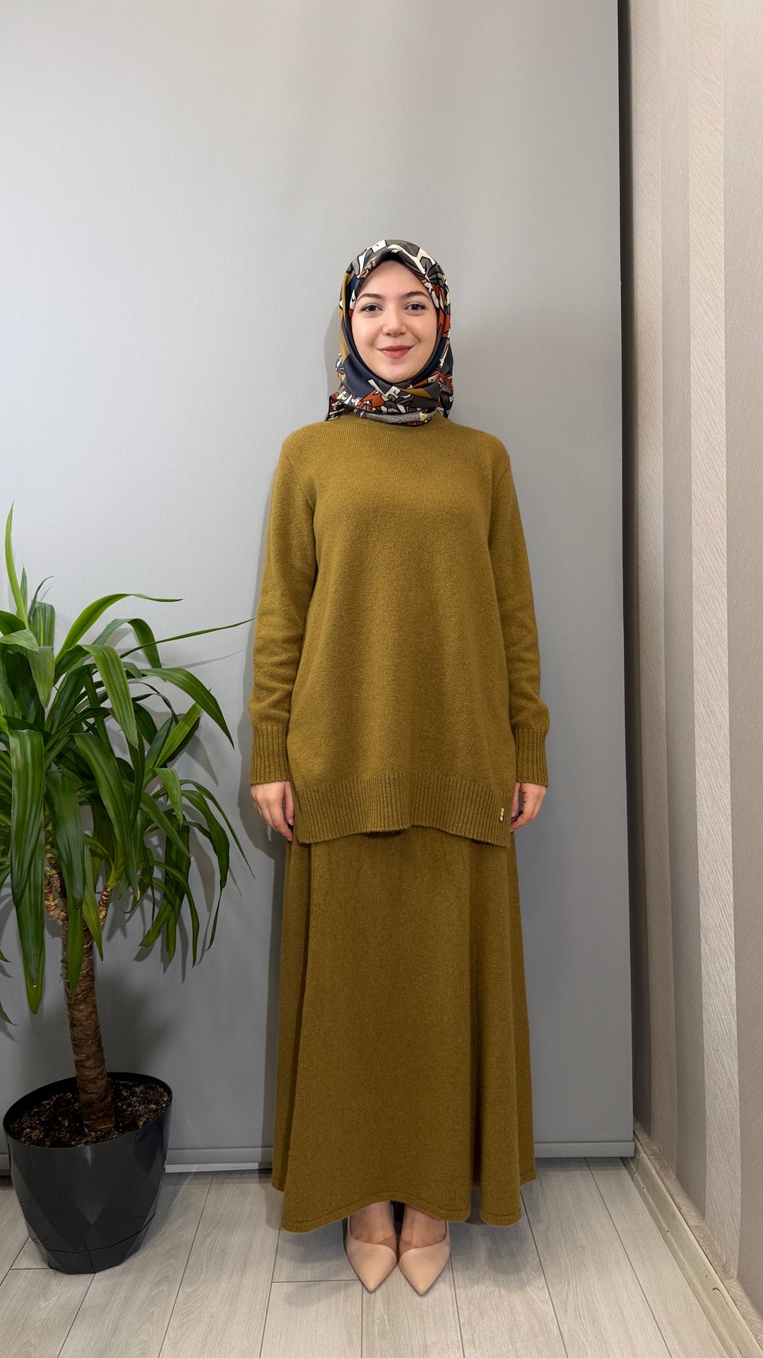 Miss Dalida Yün Karışımlı Dik Yaka Tunik Etek Takım 4266017(4262023) - Camel - Görsel 1 