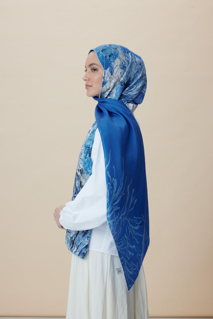 Maisa DERİN PAMUK İPEK ŞAL 70*190 CM - MAVİ