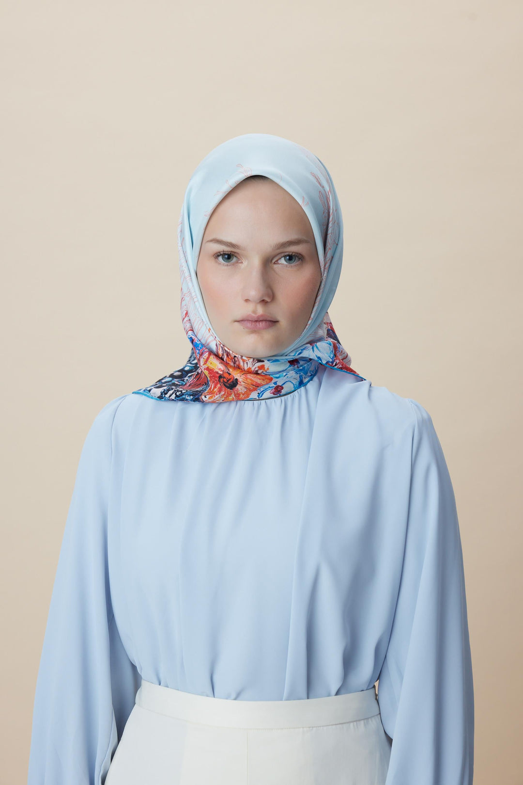 DERİN TİVİL İPEK EŞARP 90*90 CM - MAVİ - Görsel 2