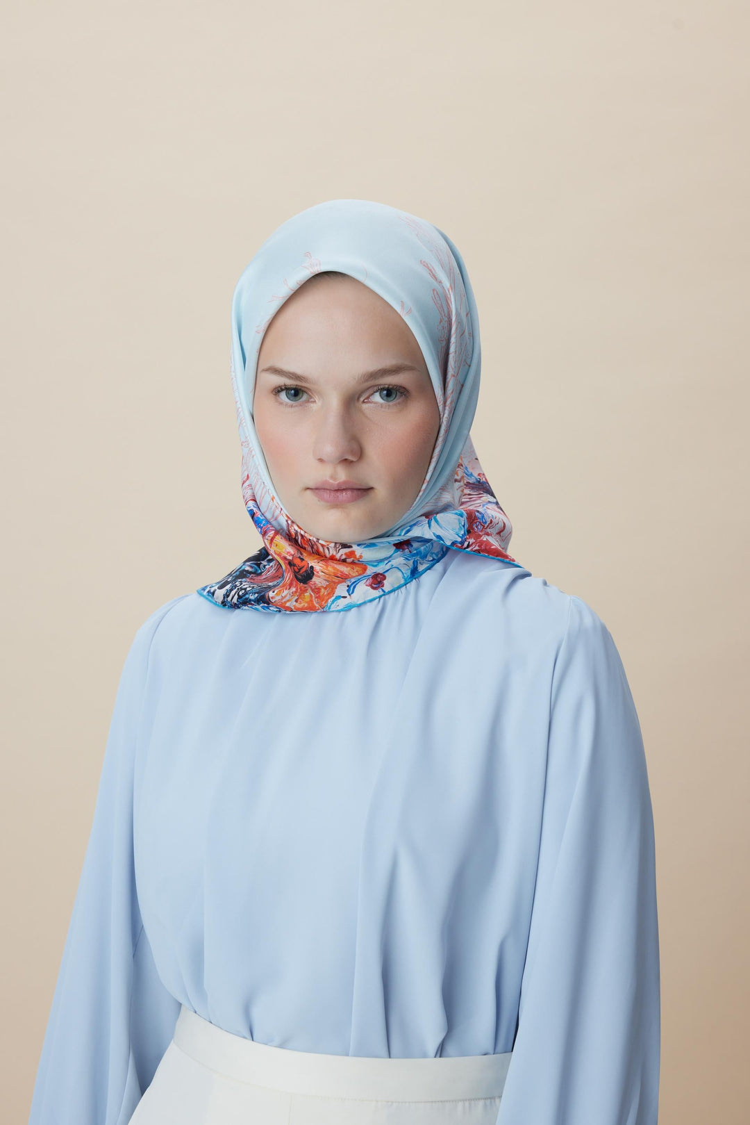 DERİN TİVİL İPEK EŞARP 90*90 CM - MAVİ - Görsel 3