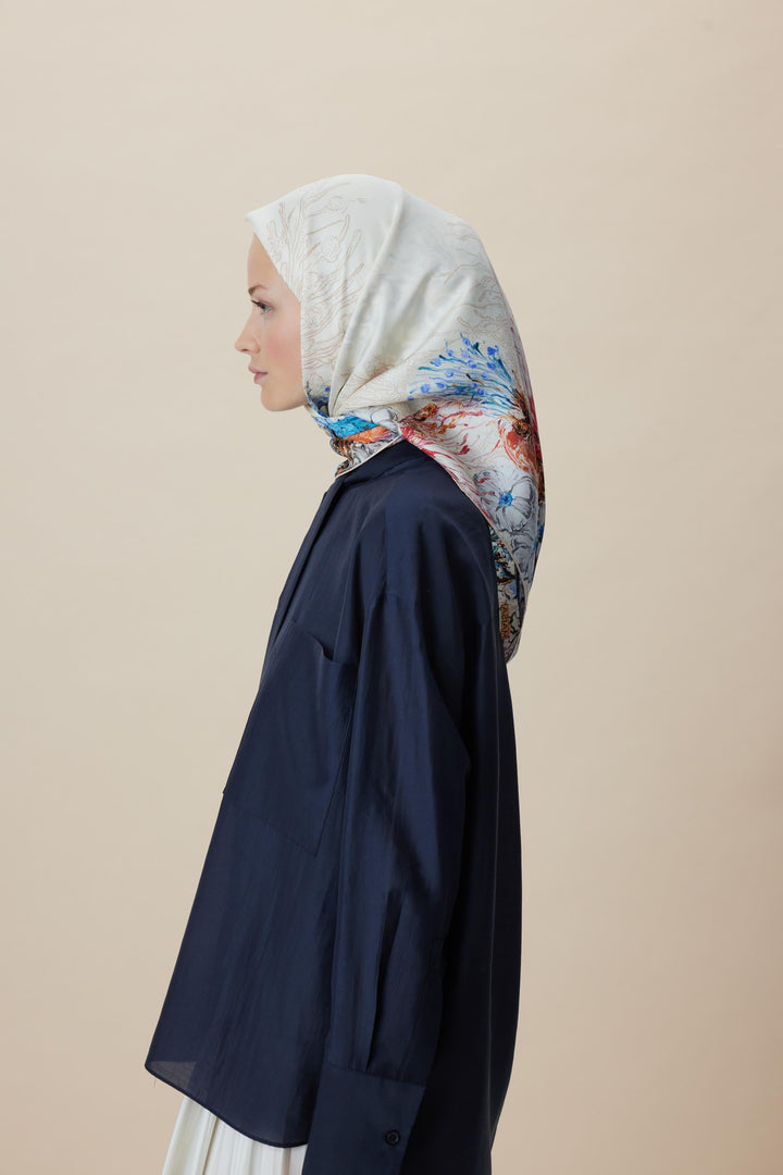DERİN TİVİL İPEK EŞARP 90*90 CM - YAVRUAĞZI - Görsel 4