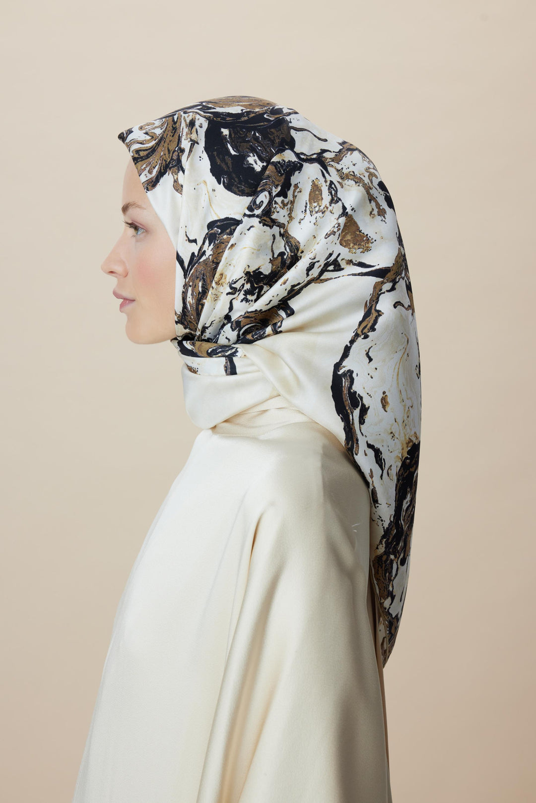 DÜŞ TİVİL İPEK EŞARP 90*90 CM - BEJ - Görsel 7