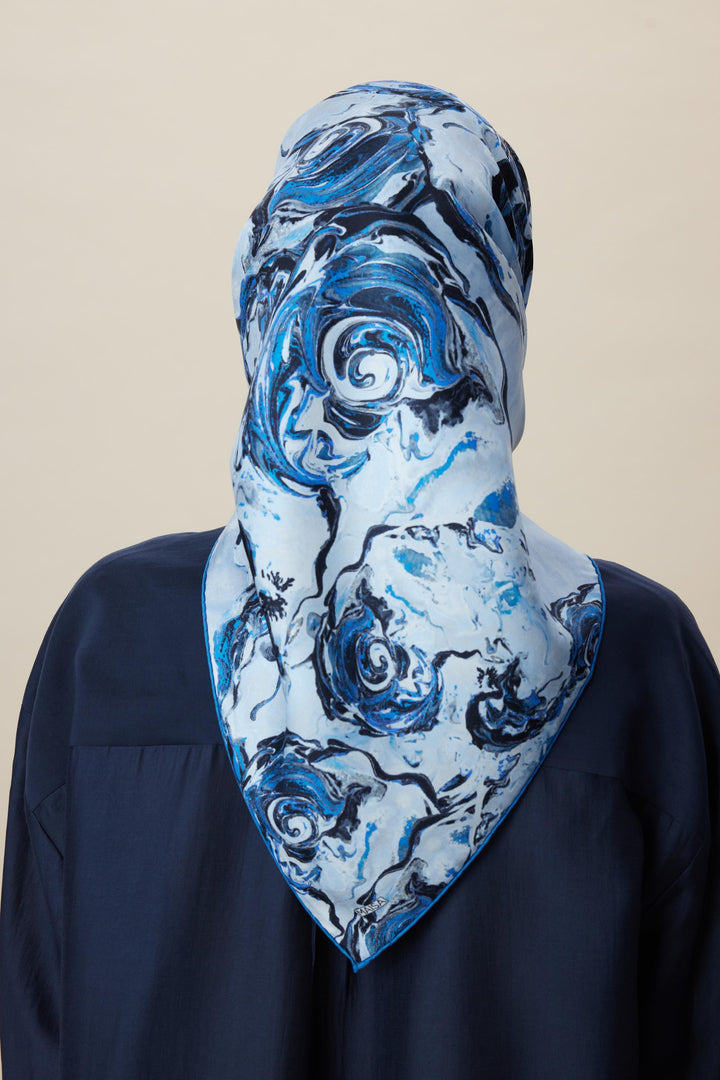 DÜŞ TİVİL İPEK EŞARP 90*90 CM - MAVİ - Görsel 6