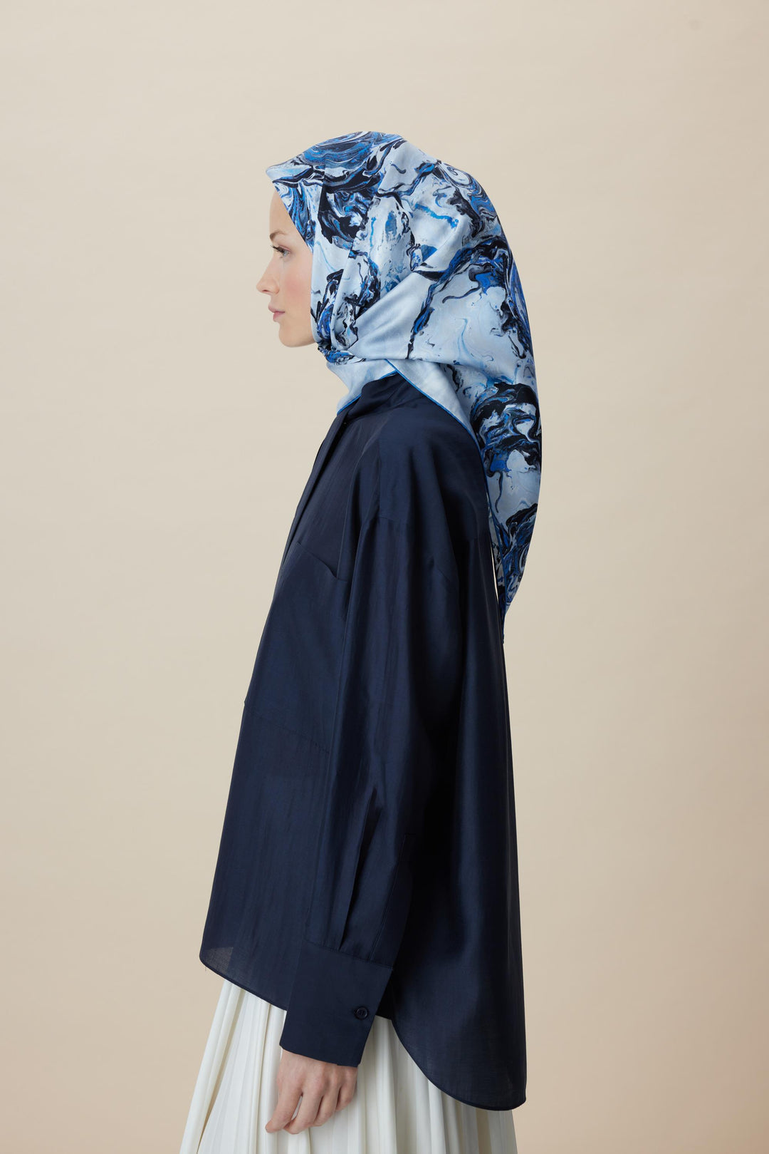 DÜŞ TİVİL İPEK EŞARP 90*90 CM - MAVİ - Görsel 4