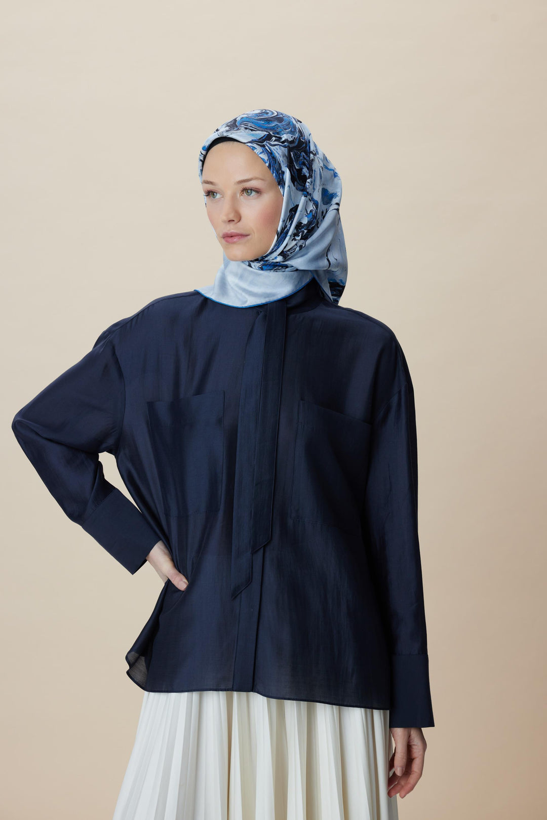 DÜŞ TİVİL İPEK EŞARP 90*90 CM - MAVİ - Görsel 2