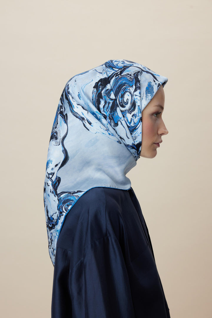 DÜŞ TİVİL İPEK EŞARP 90*90 CM - MAVİ - Görsel 5
