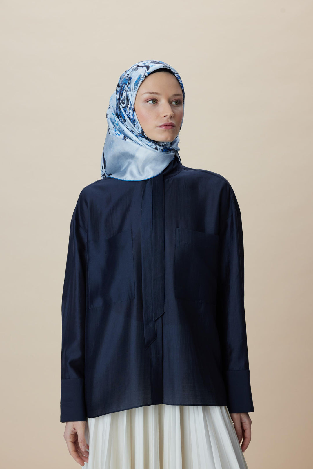 DÜŞ TİVİL İPEK EŞARP 90*90 CM - MAVİ - Görsel 3