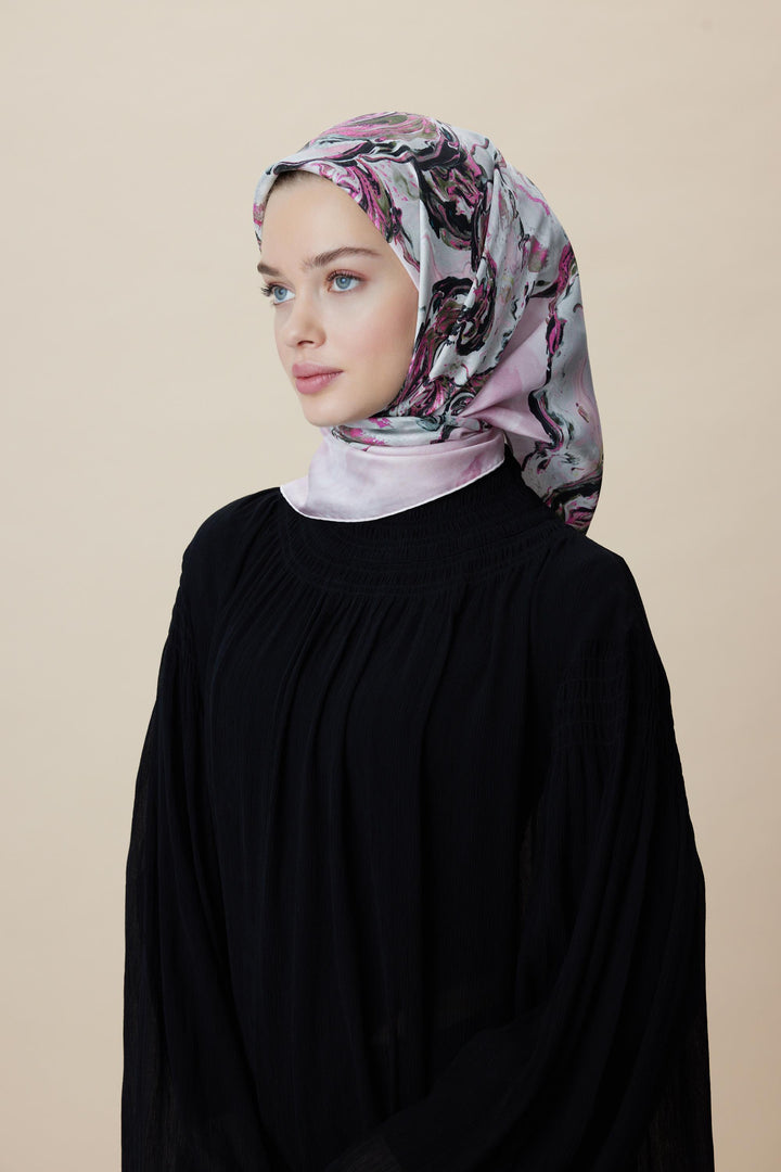 DÜŞ TİVİL İPEK EŞARP 90*90 CM - PUDRA PEMBE - Görsel 3