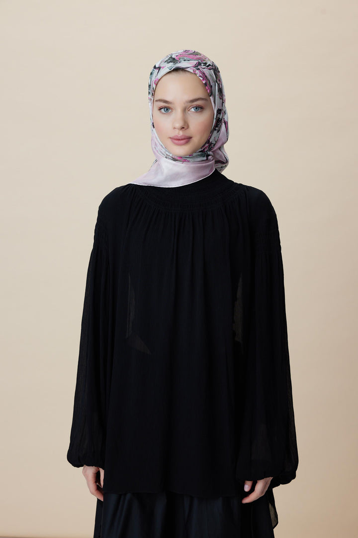 DÜŞ TİVİL İPEK EŞARP 90*90 CM - PUDRA PEMBE - Görsel 2