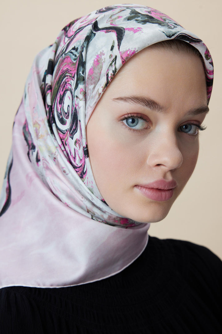 DÜŞ TİVİL İPEK EŞARP 90*90 CM - PUDRA PEMBE - Görsel 1