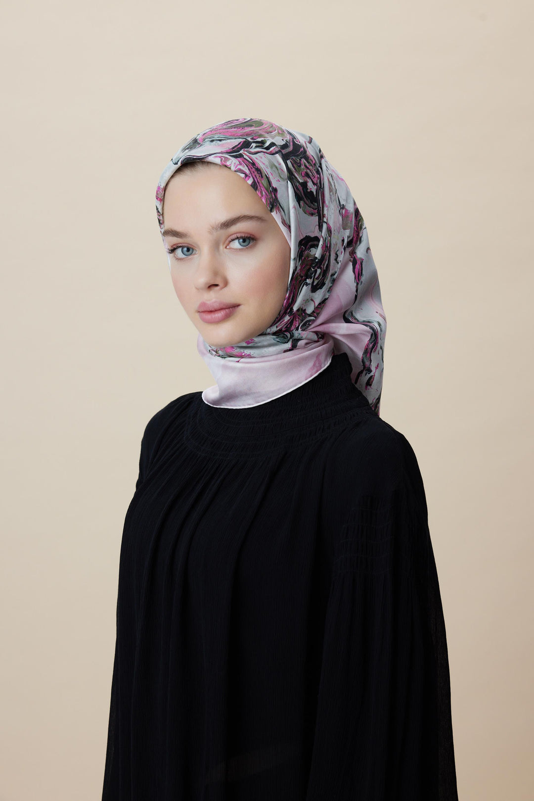 DÜŞ TİVİL İPEK EŞARP 90*90 CM - PUDRA PEMBE - Görsel 5