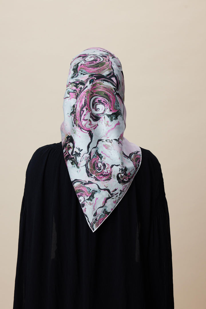 DÜŞ TİVİL İPEK EŞARP 90*90 CM - PUDRA PEMBE - Görsel 7