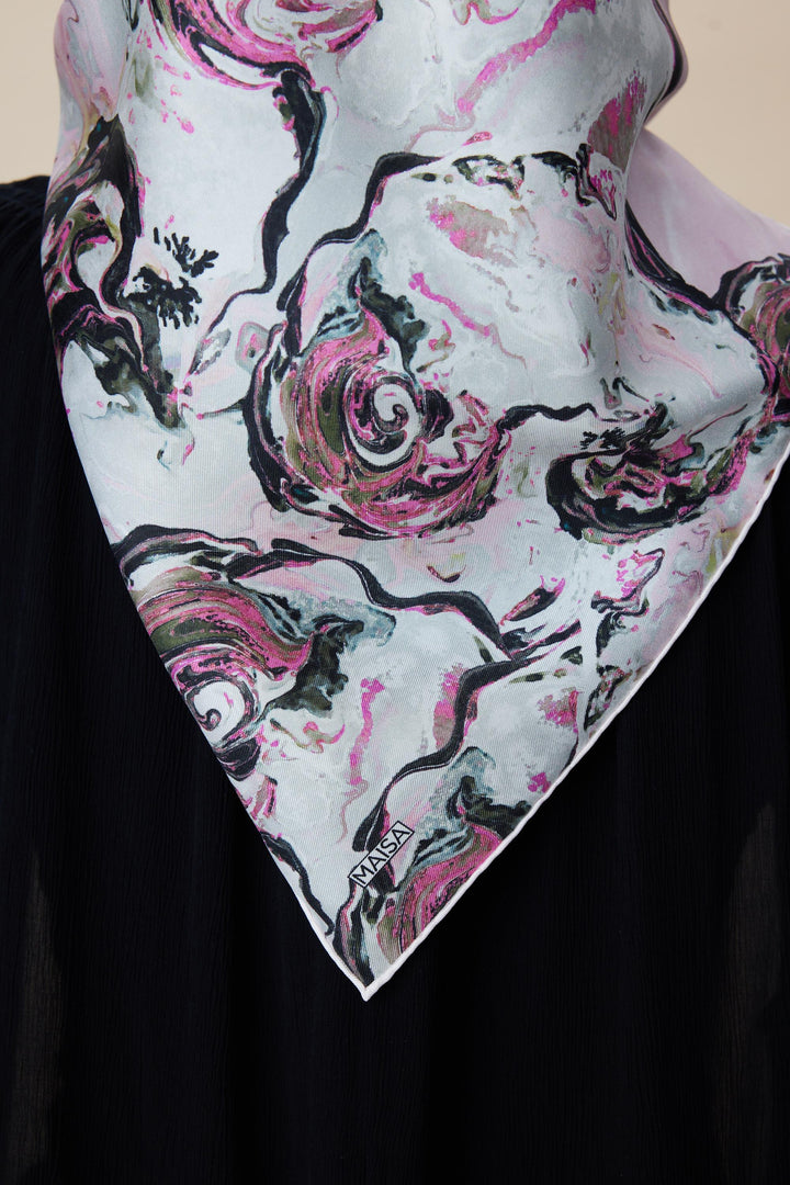 DÜŞ TİVİL İPEK EŞARP 90*90 CM - PUDRA PEMBE - Görsel 8